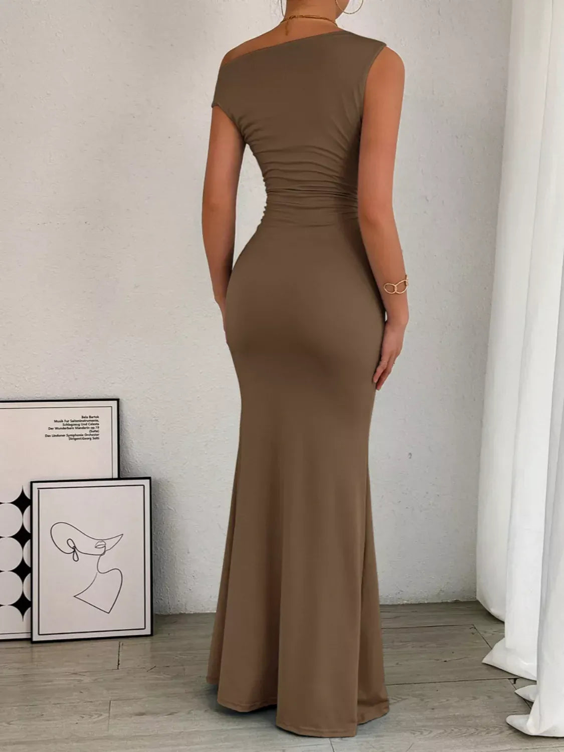 Trendsi One-Shoulder Ruched Bodycon Maxi Dress One-Shoulder Ruched Bodycon Maxi Dress Apparel & Accessories > Clothing > Dresses