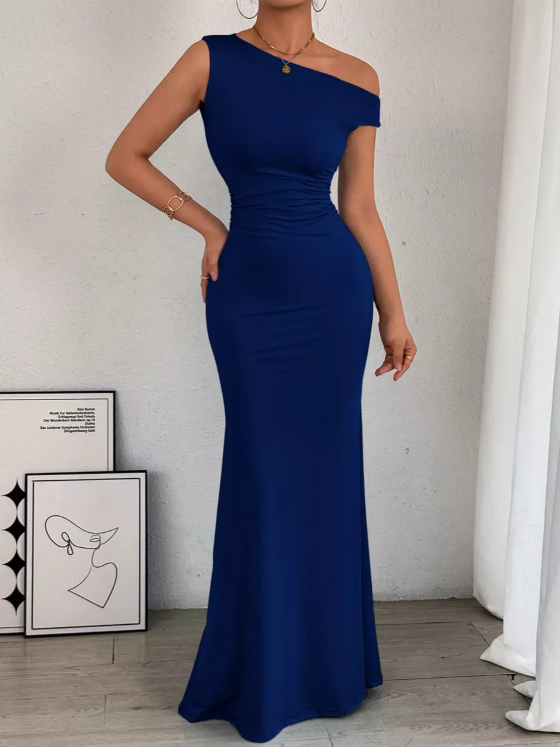 Trendsi One-Shoulder Ruched Bodycon Maxi Dress One-Shoulder Ruched Bodycon Maxi Dress Apparel & Accessories > Clothing > Dresses