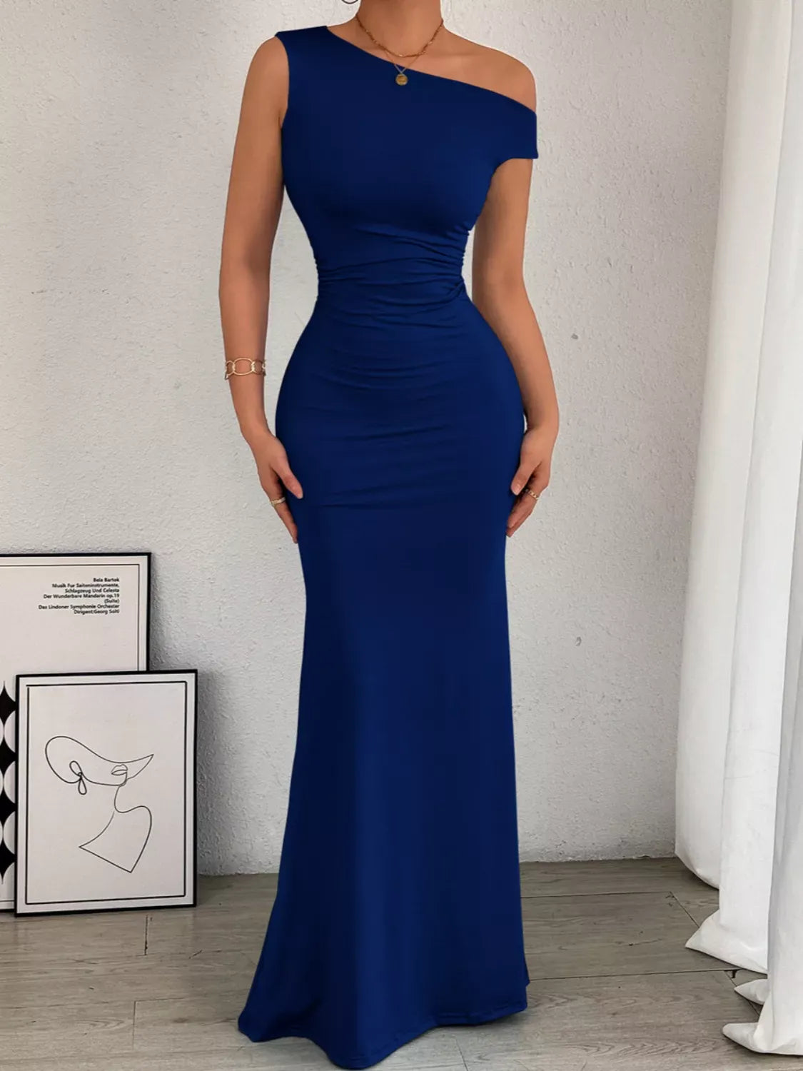 Trendsi One-Shoulder Ruched Bodycon Maxi Dress One-Shoulder Ruched Bodycon Maxi Dress Apparel & Accessories > Clothing > Dresses