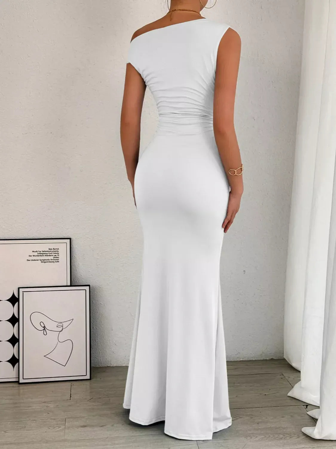 Trendsi One-Shoulder Ruched Bodycon Maxi Dress One-Shoulder Ruched Bodycon Maxi Dress Apparel & Accessories > Clothing > Dresses