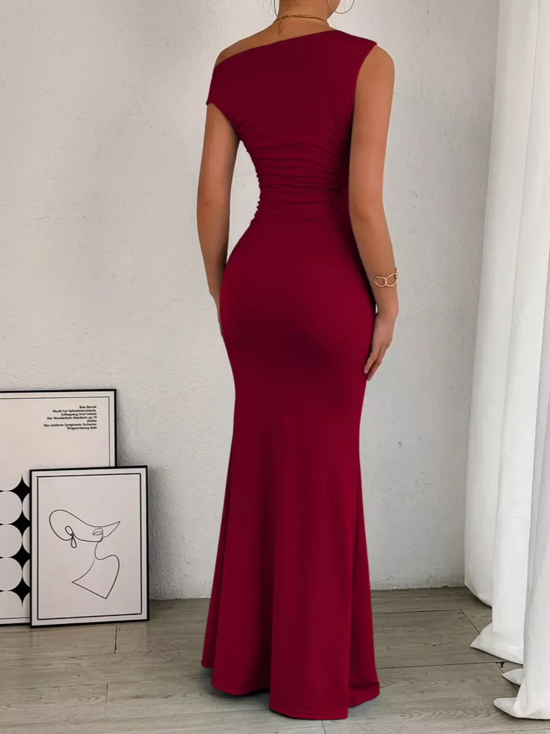 Trendsi One-Shoulder Ruched Bodycon Maxi Dress One-Shoulder Ruched Bodycon Maxi Dress Apparel & Accessories > Clothing > Dresses