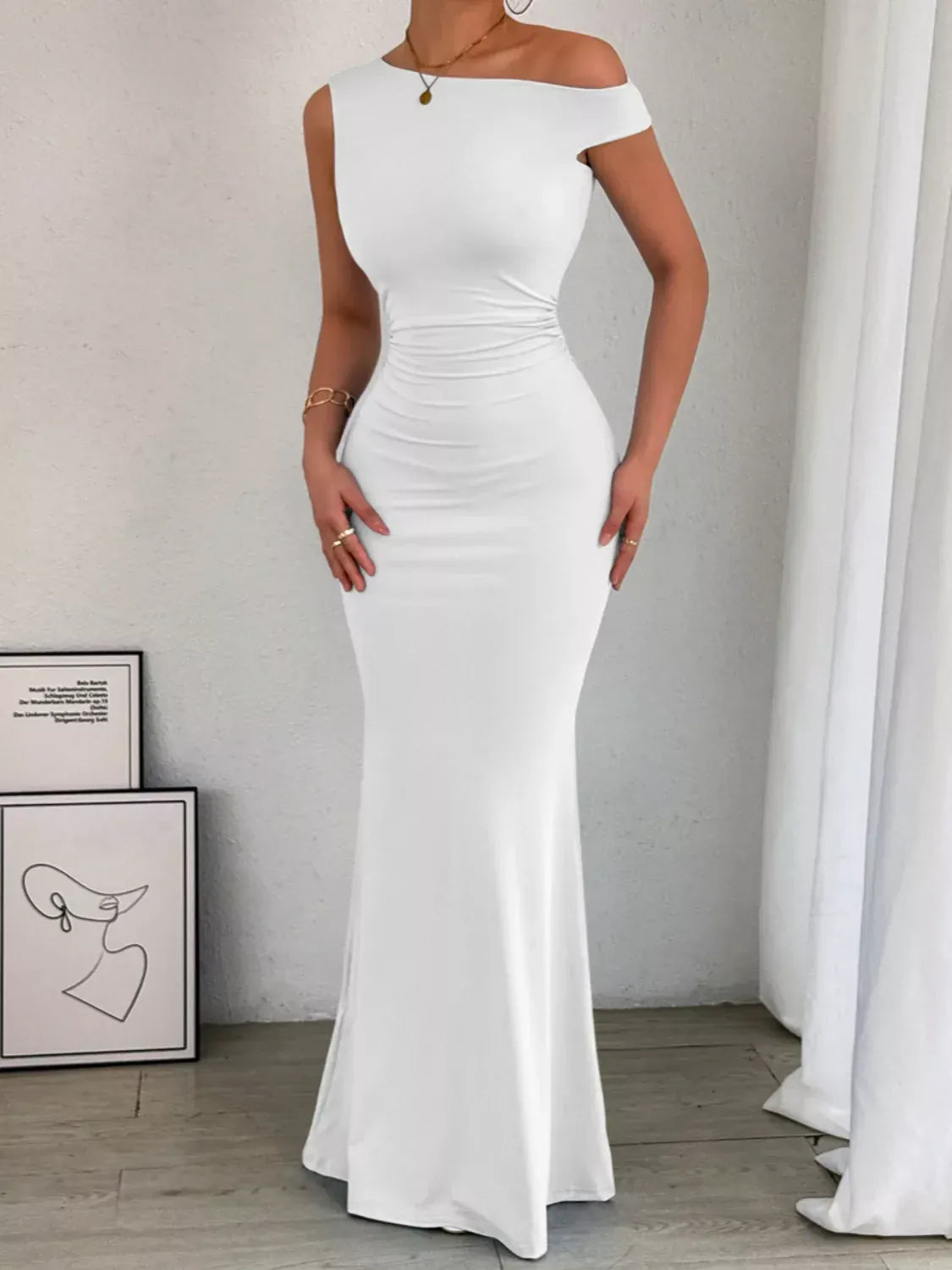 Trendsi One-Shoulder Ruched Bodycon Maxi Dress One-Shoulder Ruched Bodycon Maxi Dress Apparel & Accessories > Clothing > Dresses