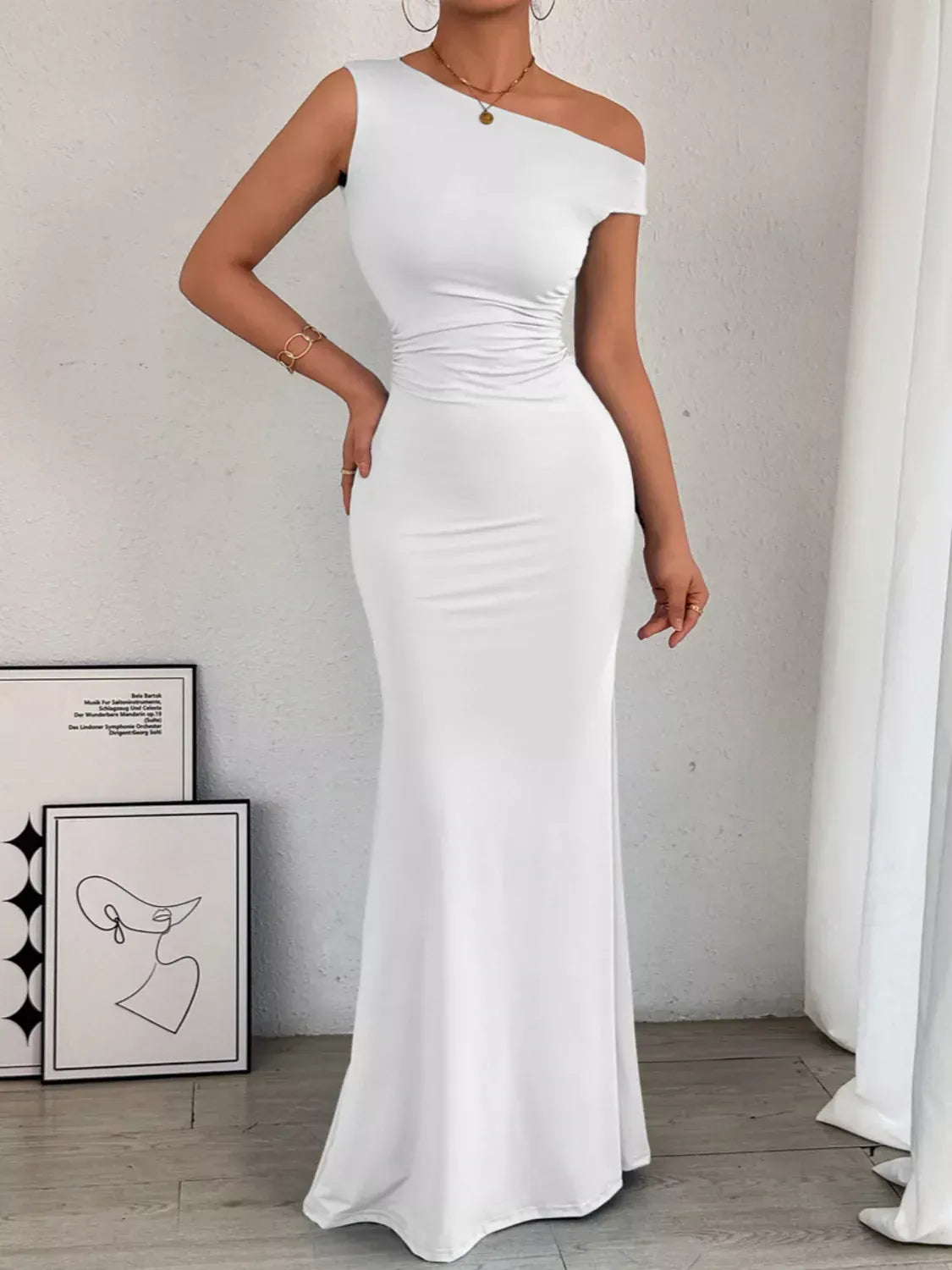 Trendsi One-Shoulder Ruched Bodycon Maxi Dress One-Shoulder Ruched Bodycon Maxi Dress Apparel & Accessories > Clothing > Dresses