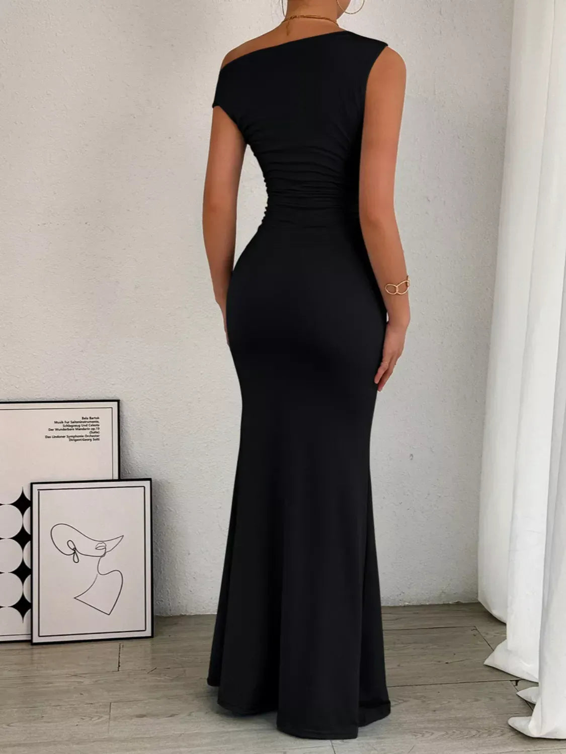 Trendsi One-Shoulder Ruched Bodycon Maxi Dress One-Shoulder Ruched Bodycon Maxi Dress Apparel & Accessories > Clothing > Dresses