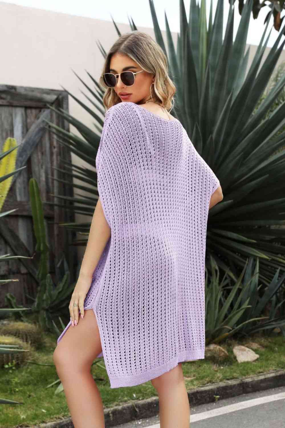 Trendsi Lavender / One Size Openwork Side Slit Cover-Up Dress 100100482380212 Apparel & Accessories > Clothing > Dresses