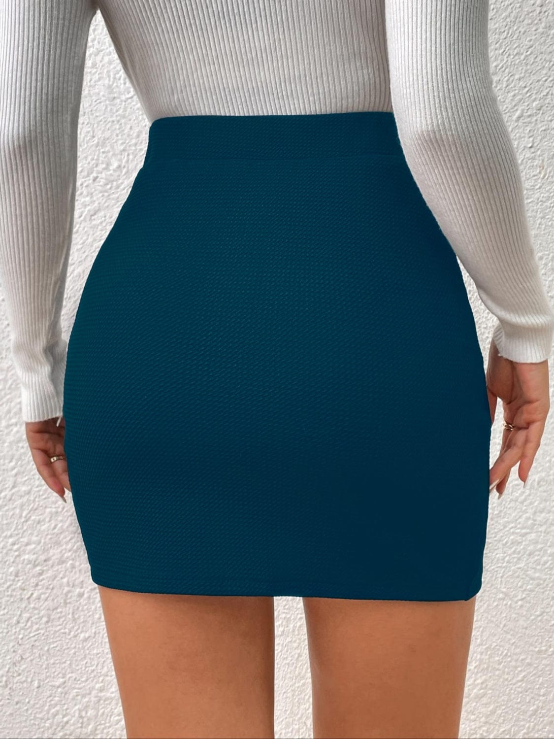 Trendsi Peacock  Blue / S Peacock Blue Honey Ruched Elastic Waist Mini Skirt 100100962501946 Sexy Peacock Blue | Green Ruched Elastic Waist Mini Skirt Apparel & Accessories > Clothing > Dresses