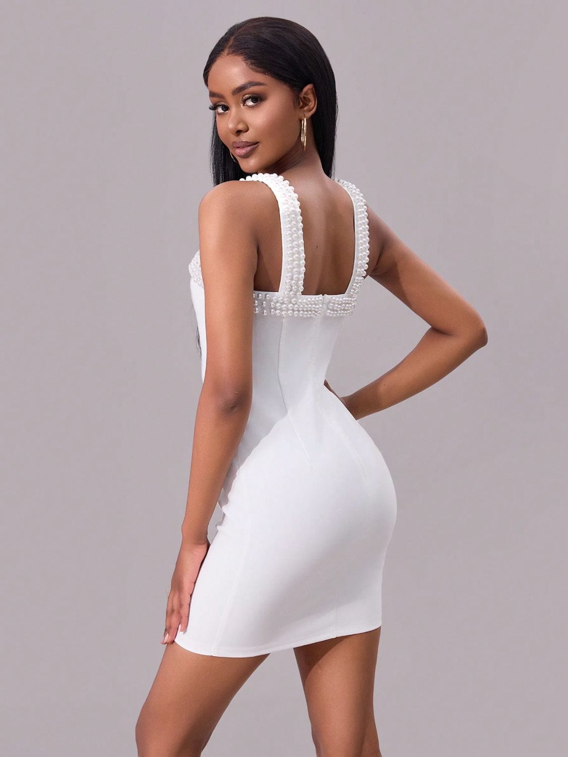 Trendsi Pearl Detail Square Neck Wide Strap Mini Dress Pearl Detail Square Neck Wide Strap Mini Dress Apparel &amp; Accessories &gt; Clothing &gt; Dresses