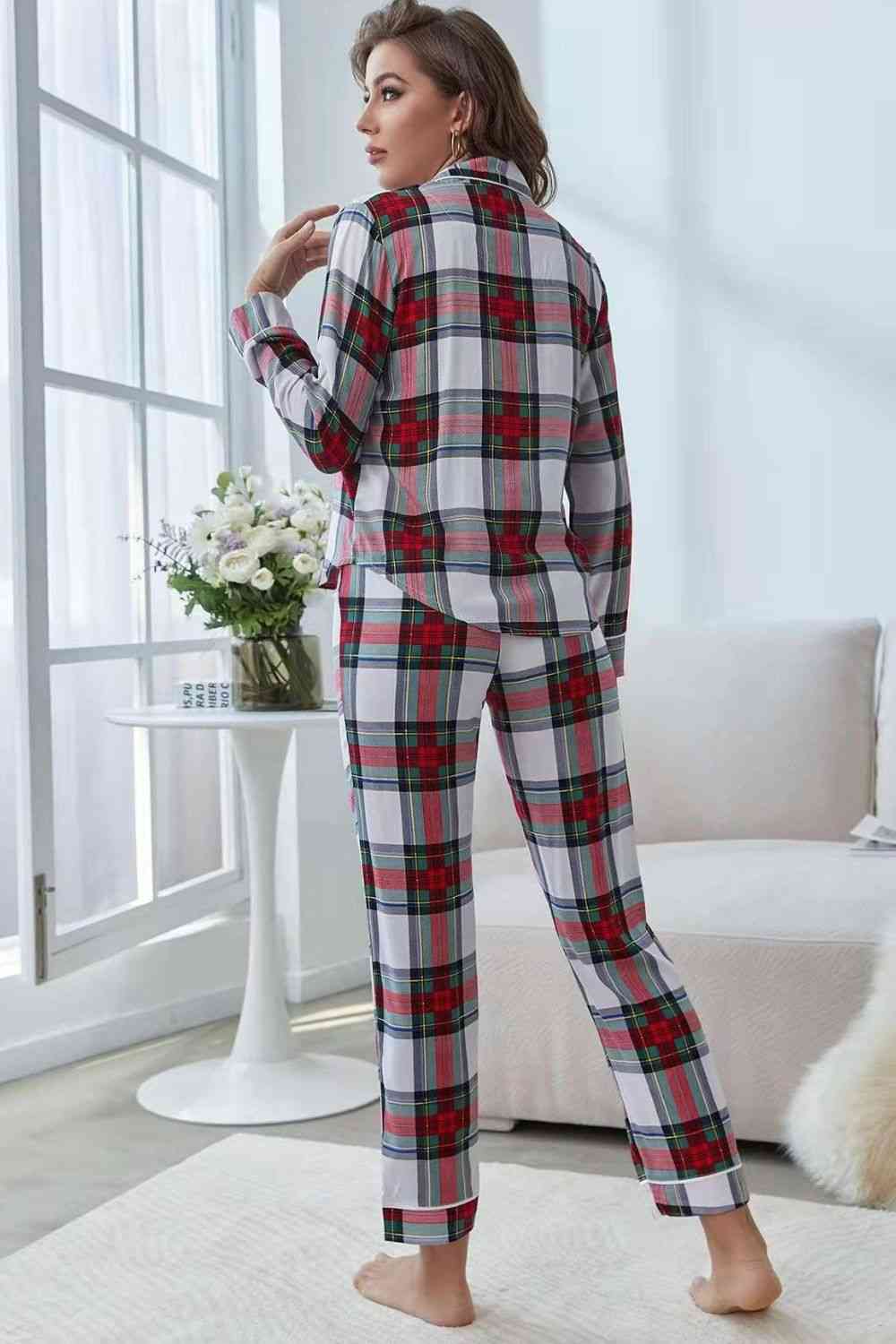 Trendsi Plaid Button Front Top and Pants Lounge Set Apparel &amp; Accessories &gt; Clothing &gt; Dresses