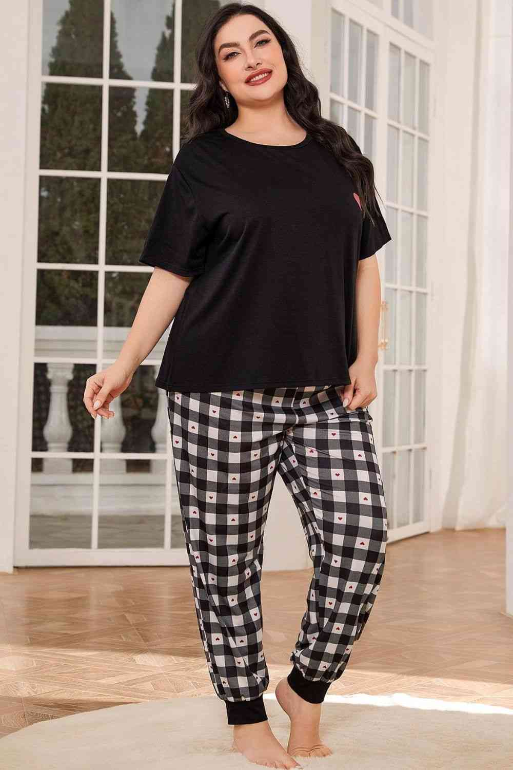 Trendsi Plus Size Round Neck Short Sleeve Two-Piece Lounge Set Apparel &amp; Accessories &gt; Clothing &gt; Dresses