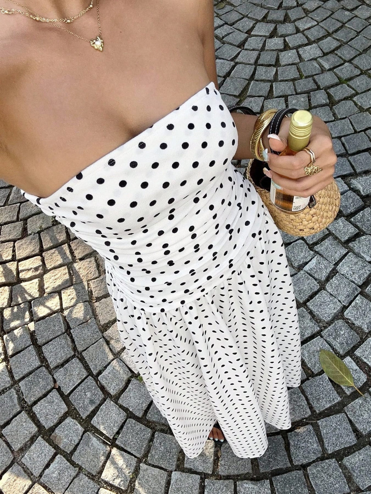 Trendsi Polka Dot Ruched Strapless Maxi Dress Polka Dot Ruched Strapless Maxi Dress Apparel & Accessories > Clothing > Dresses