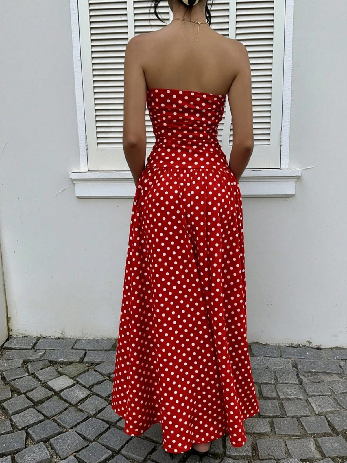 Trendsi Polka Dot Strapless Maxi Dress Polka Dot Strapless Maxi Dress Apparel & Accessories > Clothing > Dresses