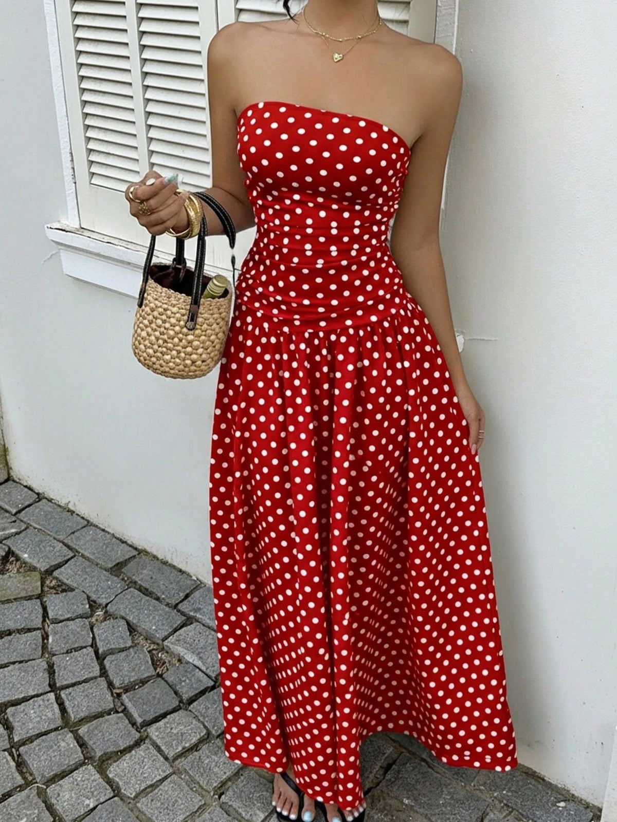 Trendsi Polka Dot Strapless Maxi Dress Polka Dot Strapless Maxi Dress Apparel & Accessories > Clothing > Dresses