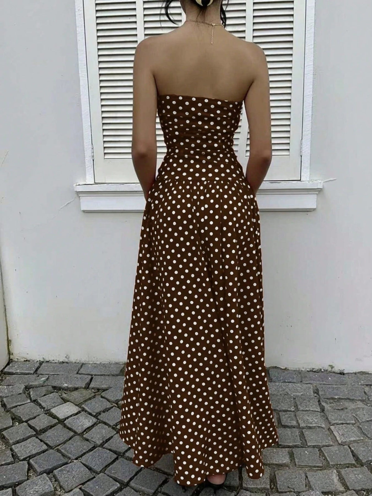Trendsi Polka Dot Strapless Maxi Dress Polka Dot Strapless Maxi Dress Apparel & Accessories > Clothing > Dresses