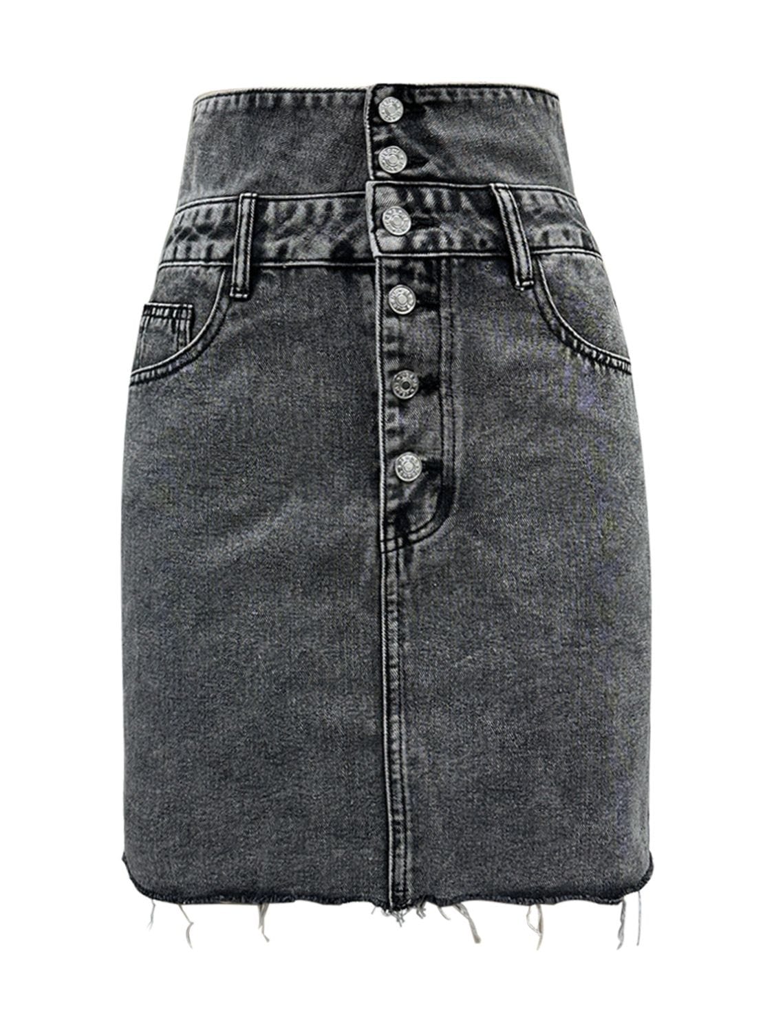 Trendsi Dark Gray / XS Raw Hem High Waist Denim Skirt 100100094561569 Raw Hem High Waist Denim Skirt Apparel & Accessories > Clothing > Dresses