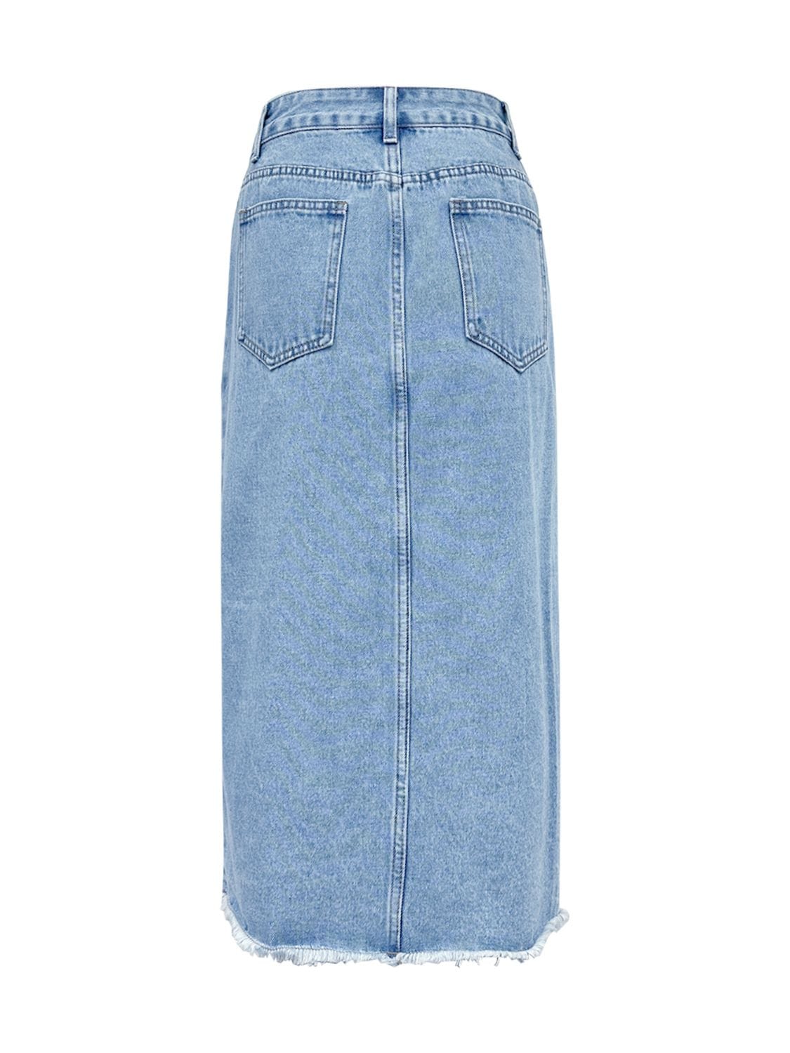 Trendsi Raw Hem Slit Midi Denim Skirt Raw Hem Slit Midi Denim Skirt Apparel &amp; Accessories &gt; Clothing &gt; Dresses