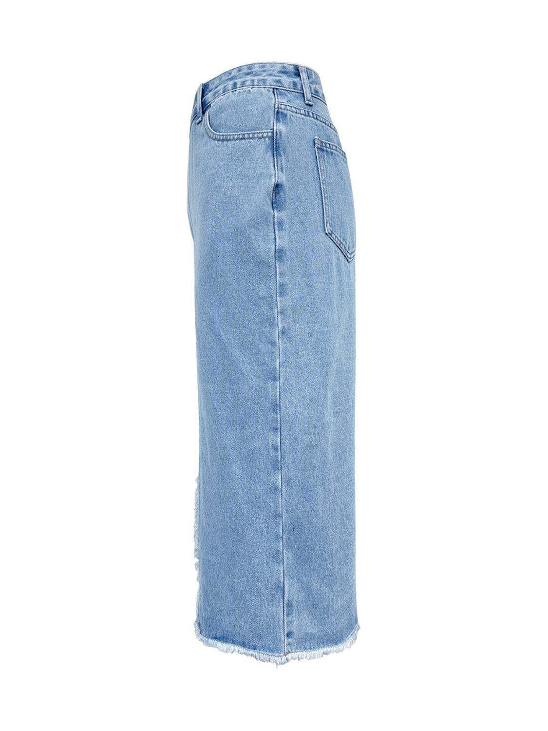 Trendsi Raw Hem Slit Midi Denim Skirt Raw Hem Slit Midi Denim Skirt Apparel &amp; Accessories &gt; Clothing &gt; Dresses