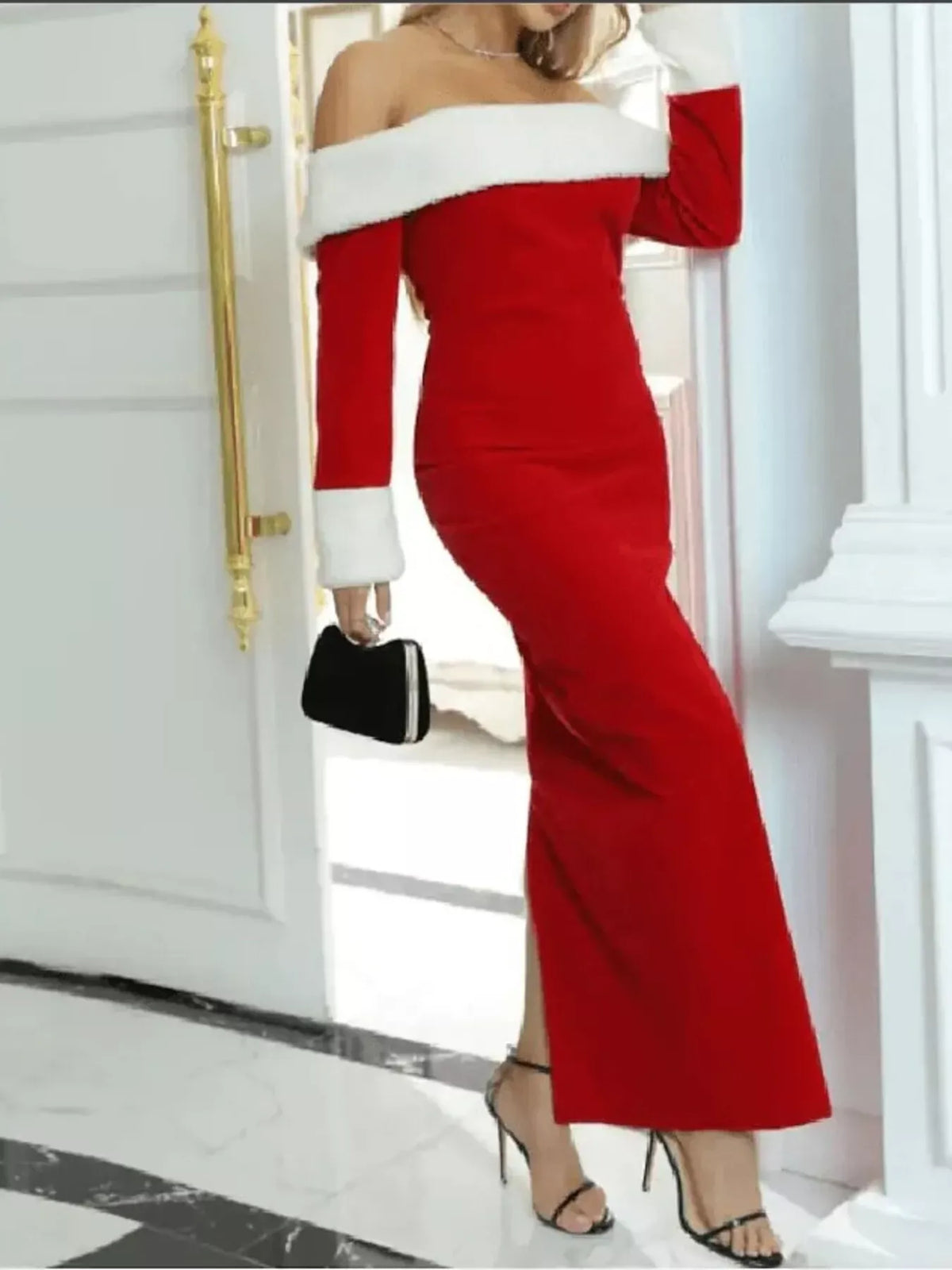 Trendsi Red / S Off-Shoulder Long Sleeve Christmas Maxi Dress 100100752318139 Off-Shoulder Long Sleeve Christmas Maxi Dress Apparel & Accessories > Clothing > Dresses