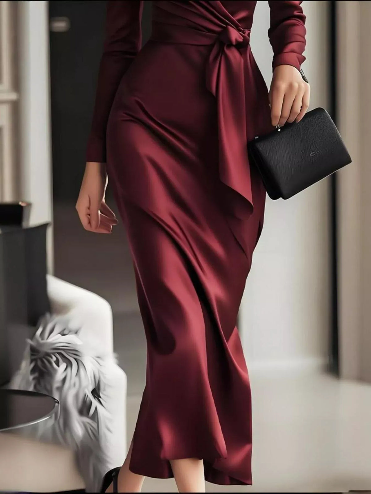 Trendsi Red / S Surplice Satin Long Sleeve Dress 100100213047857 Surplice Satin Long Sleeve Dress Apparel & Accessories > Clothing > Dresses