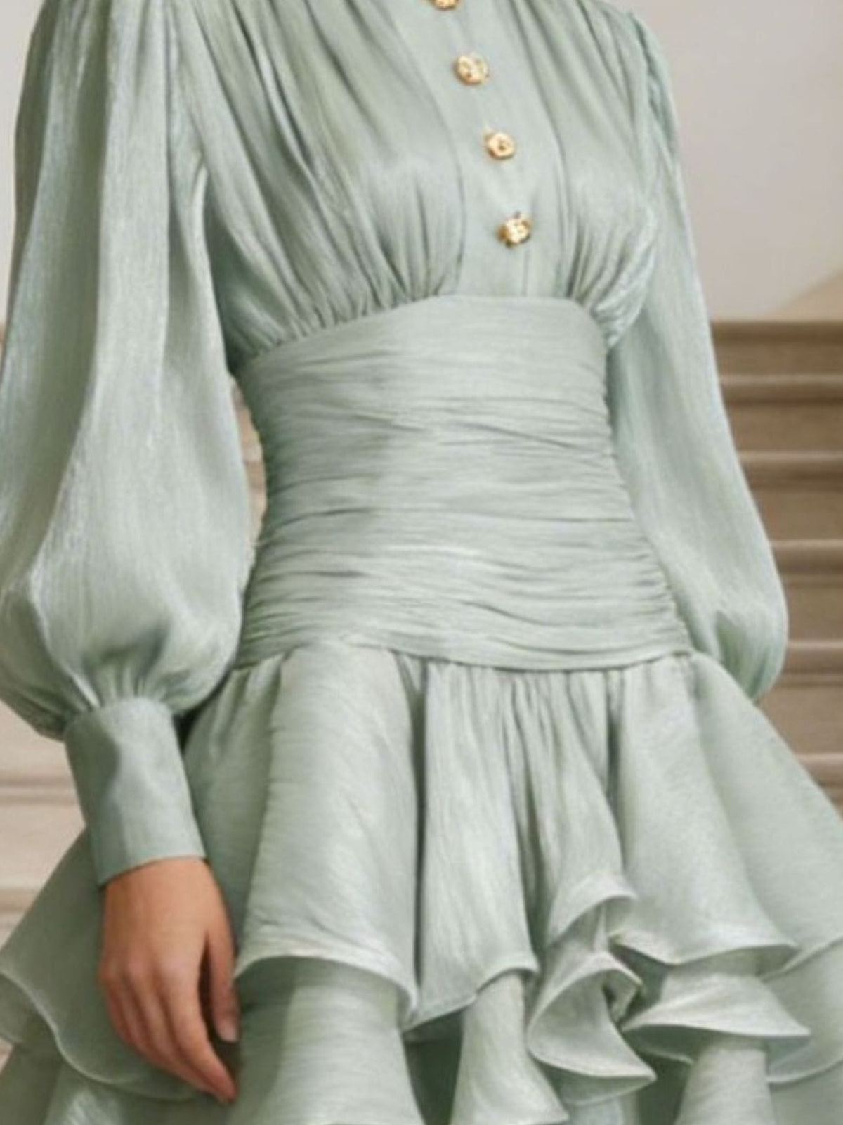 Trendsi Ruffled Layered Lantern Sleeve Mini Dress Ruffled Layered Lantern Sleeve Mini Dress Apparel & Accessories > Clothing > Dresses