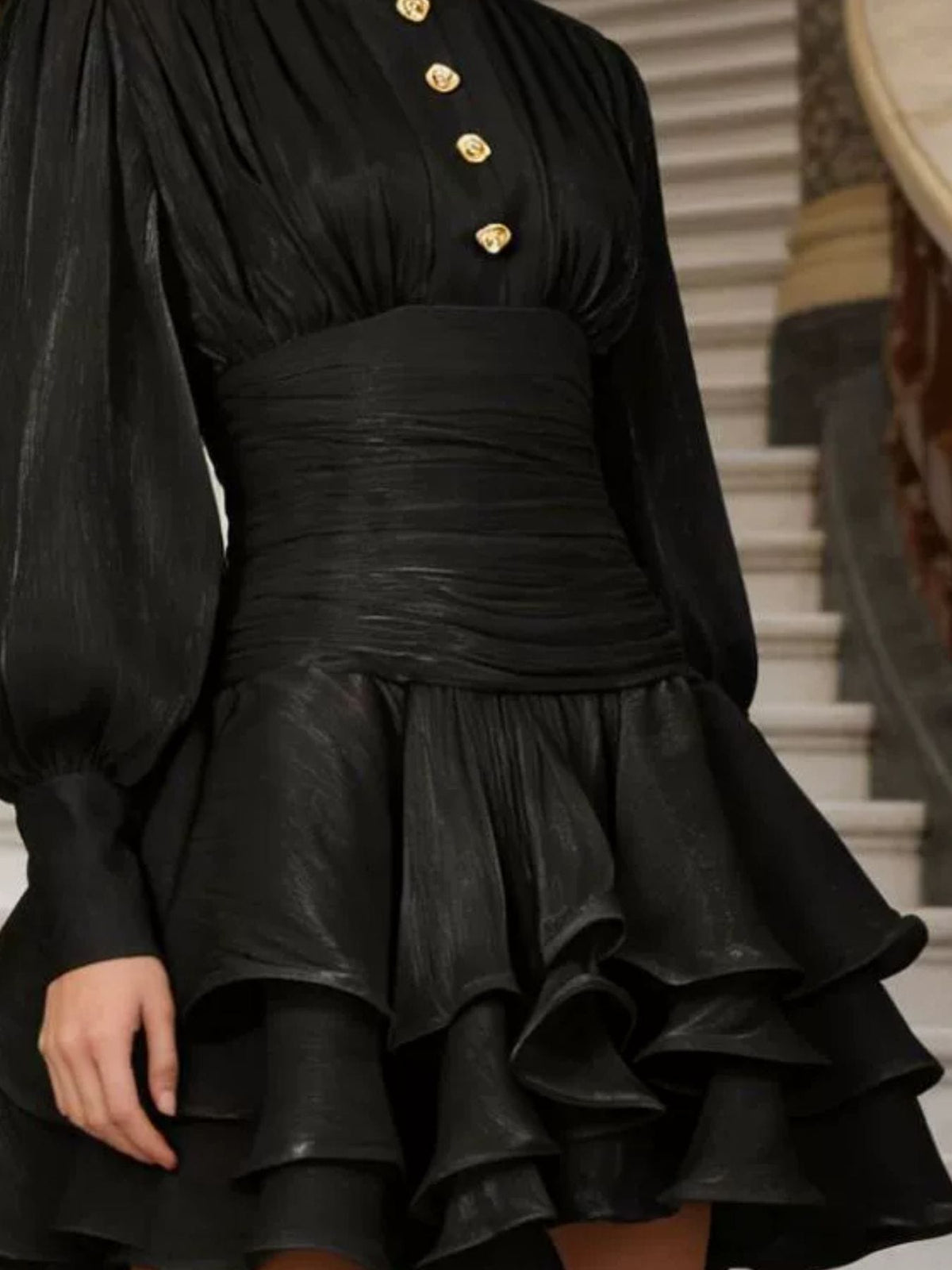 Trendsi Ruffled Layered Lantern Sleeve Mini Dress Ruffled Layered Lantern Sleeve Mini Dress Apparel & Accessories > Clothing > Dresses
