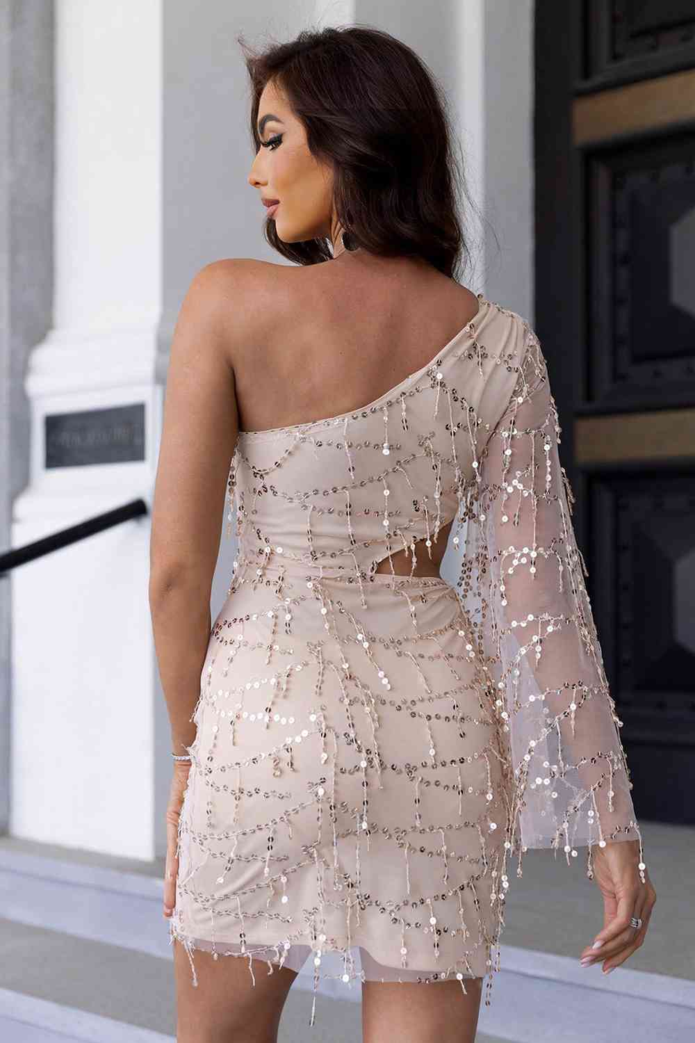 Trendsi Sequin Cutout One-Shoulder Dress Apparel &amp; Accessories &gt; Clothing &gt; Dresses