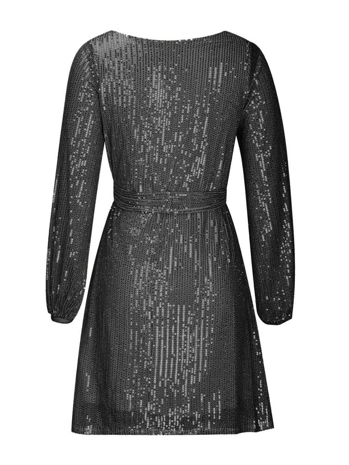 Trendsi Sequin Tie Waist Long Sleeve Mini Dress Sequin Tie Waist Long Sleeve Mini Dress Apparel &amp; Accessories &gt; Clothing &gt; Dresses