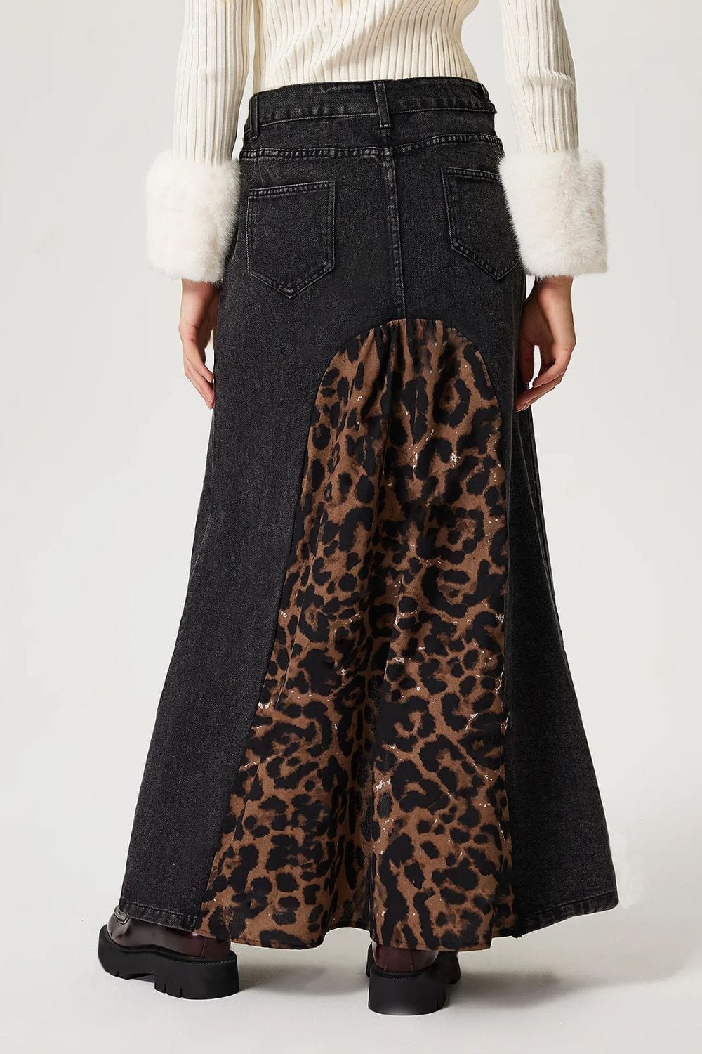 Trendsi Slit Leopard Midi Denim Skirt Slit Leopard Midi Denim Skirt Apparel &amp; Accessories &gt; Clothing &gt; Dresses