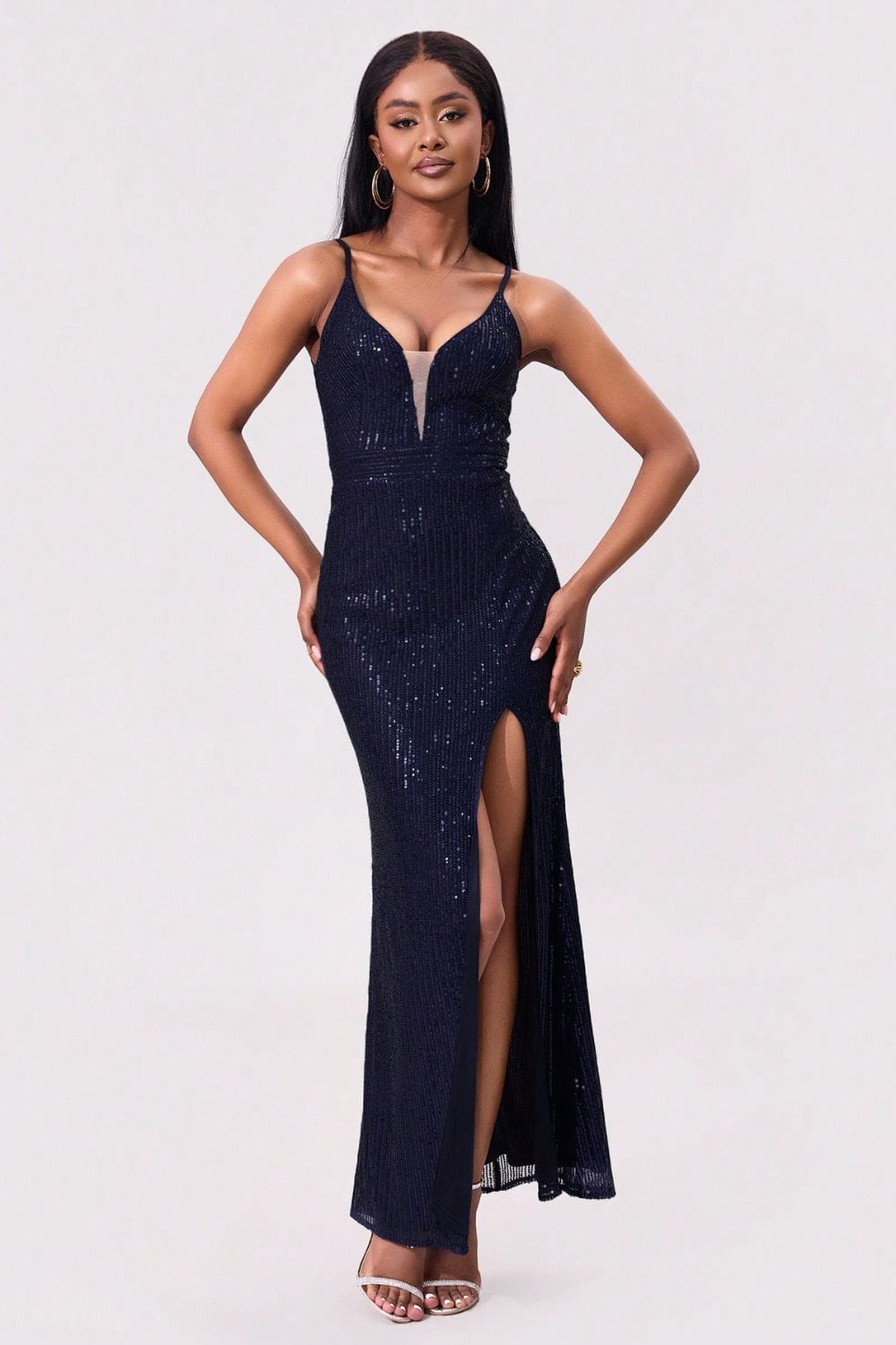 Trendsi Split Sequin Backless Maxi Cami Dress Split Sequin Backless Maxi Cami Dress Apparel &amp; Accessories &gt; Clothing &gt; Dresses