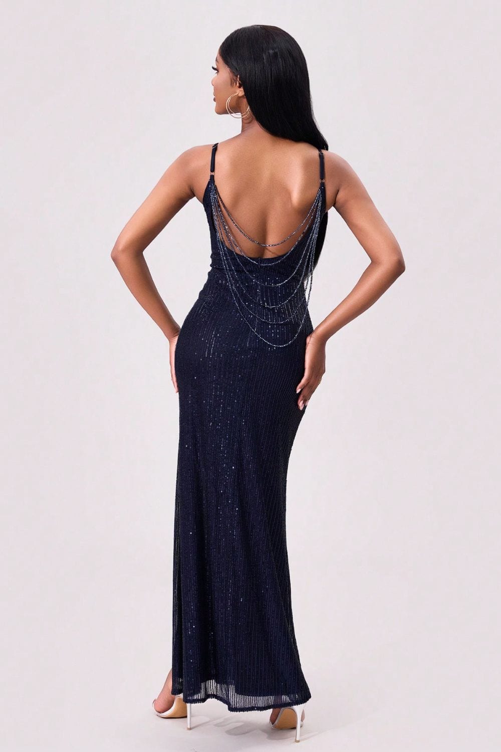 Trendsi Split Sequin Backless Maxi Cami Dress Split Sequin Backless Maxi Cami Dress Apparel &amp; Accessories &gt; Clothing &gt; Dresses