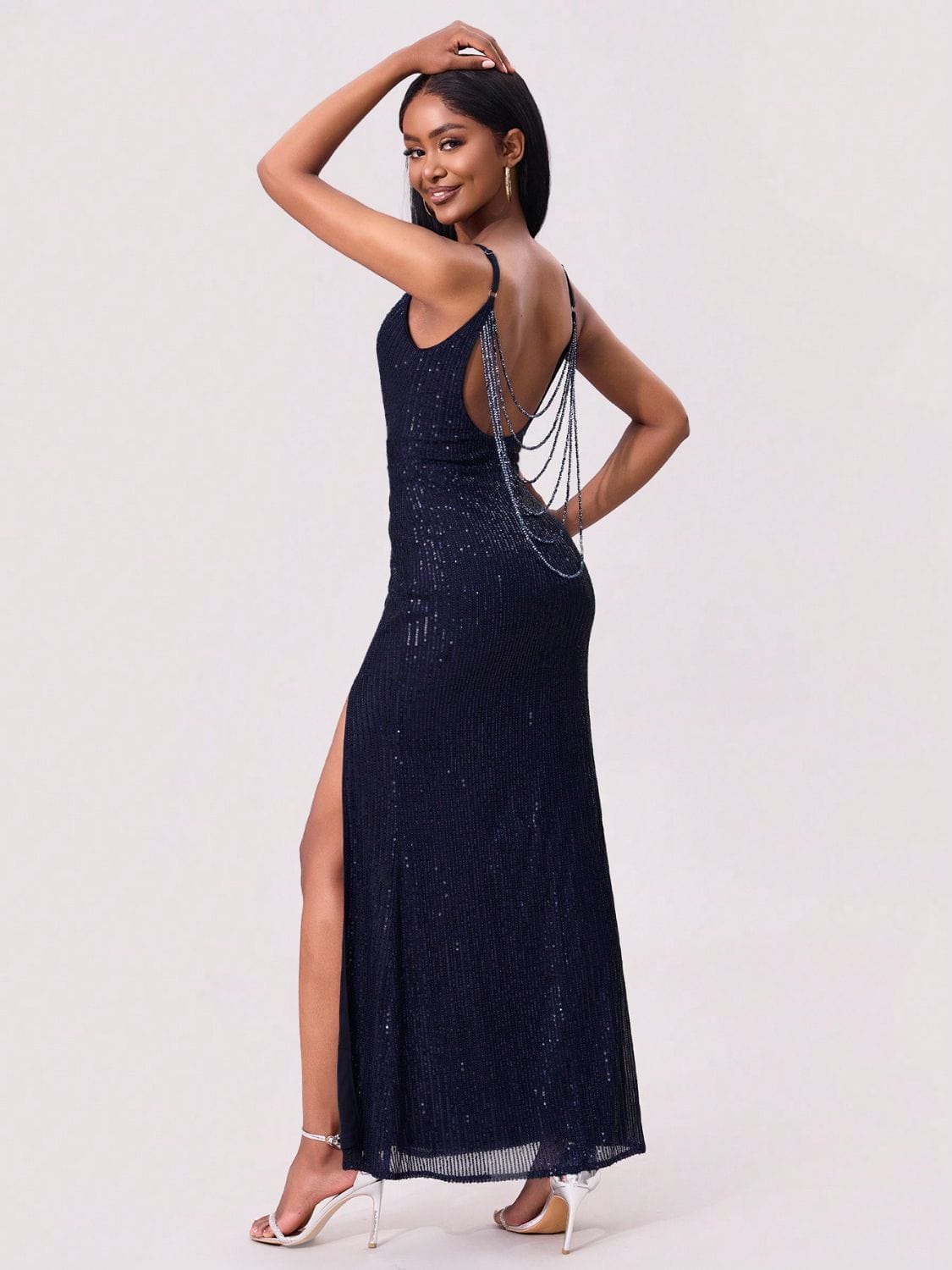 Trendsi Split Sequin Backless Maxi Cami Dress Split Sequin Backless Maxi Cami Dress Apparel &amp; Accessories &gt; Clothing &gt; Dresses