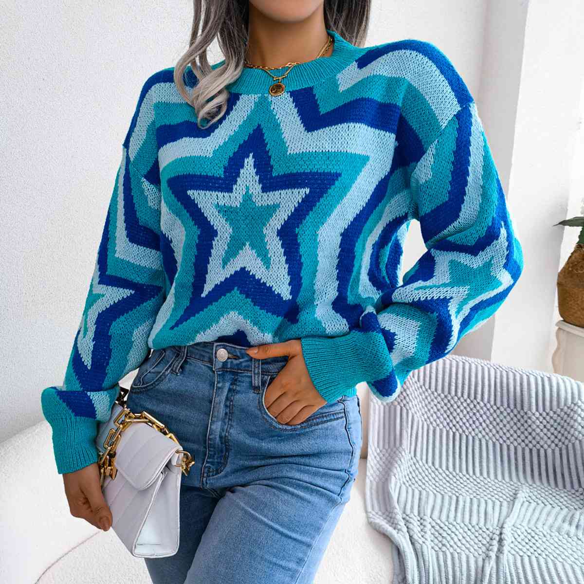 Trendsi Star Round Neck Sweater Apparel &amp; Accessories &gt; Clothing &gt; Dresses