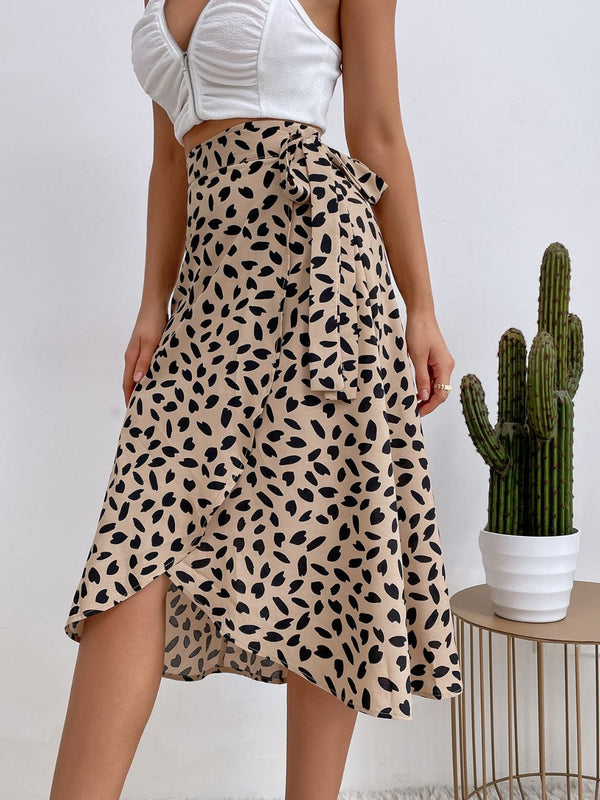 Trendsi Tan / S Tied Slit Printed Skirt 100100824071466 Tied Slit Printed Skirt Apparel & Accessories > Clothing > Dresses