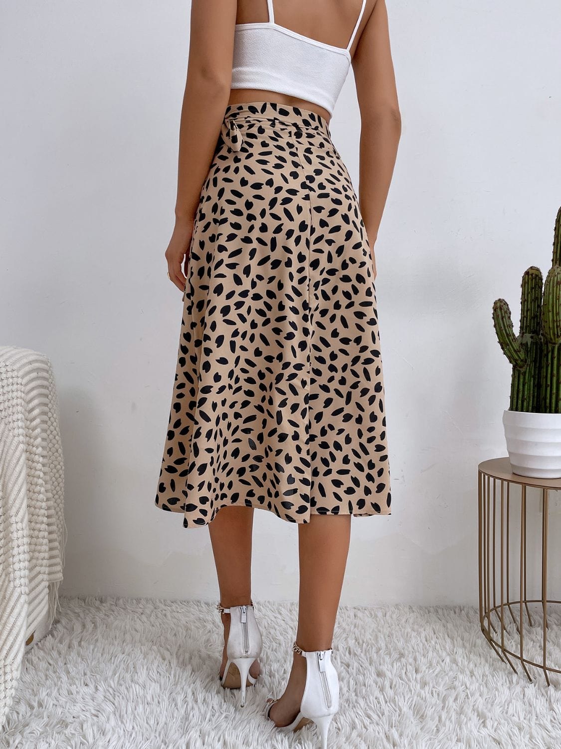 Trendsi Tied Slit Printed Skirt Tied Slit Printed Skirt Apparel & Accessories > Clothing > Dresses