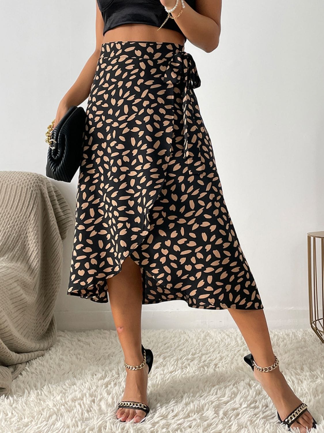 Trendsi Tied Slit Printed Skirt Tied Slit Printed Skirt Apparel & Accessories > Clothing > Dresses