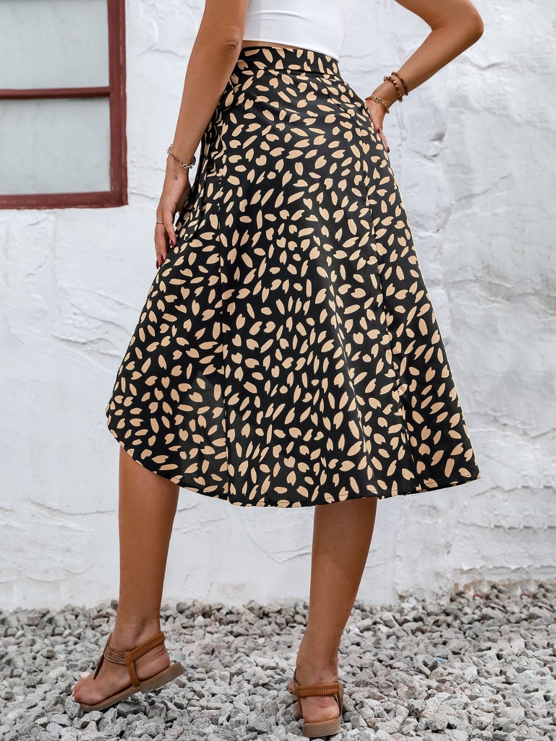 Trendsi Tied Slit Printed Skirt Tied Slit Printed Skirt Apparel & Accessories > Clothing > Dresses