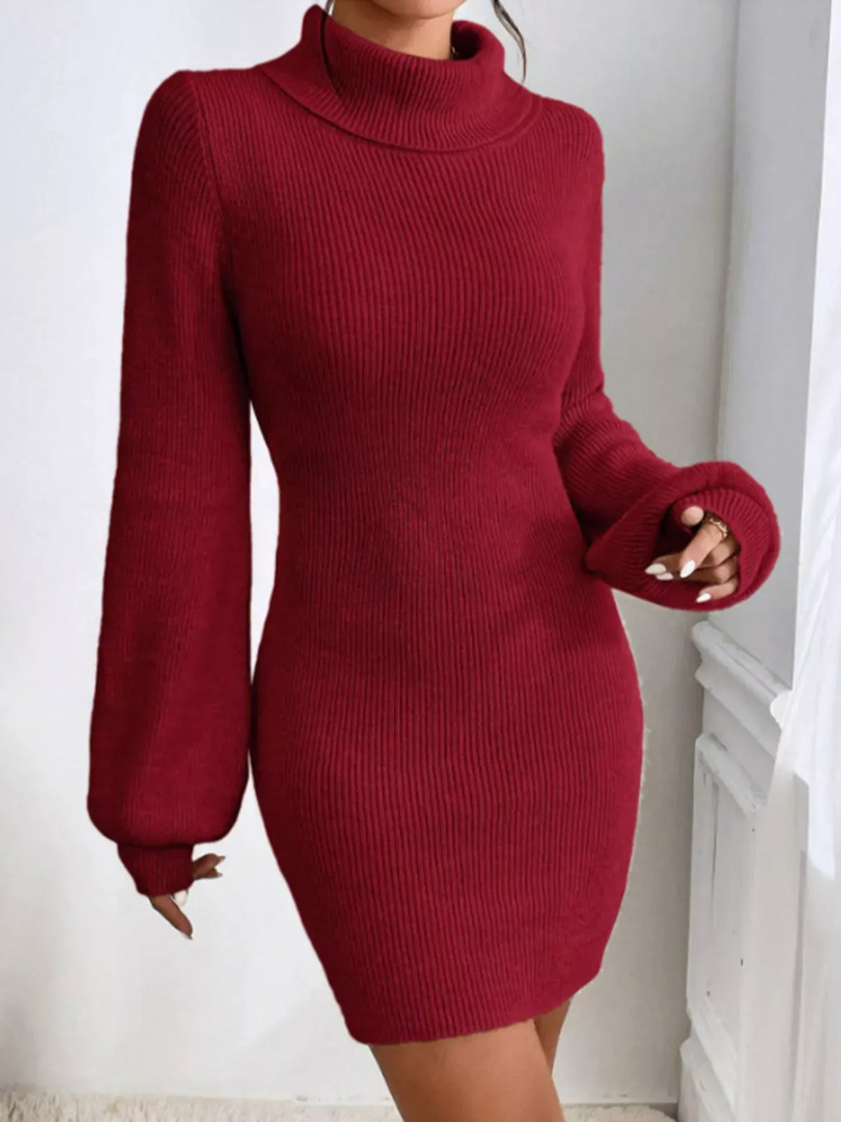 Trendsi Turtleneck Ribbed Knit Sweater Dress Turtleneck Ribbed Knit Sweater Dress Apparel & Accessories > Clothing > Dresses