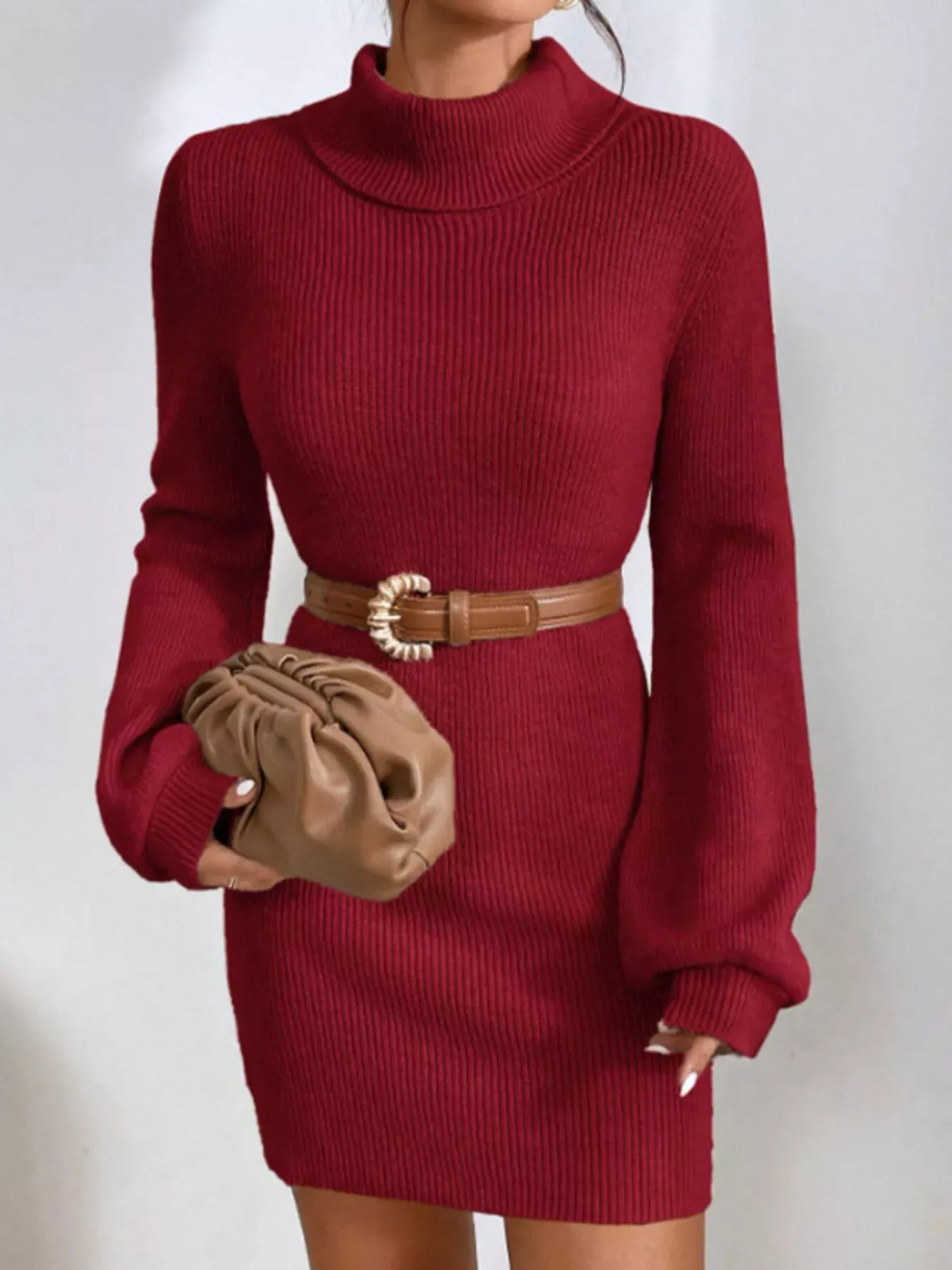 Trendsi Turtleneck Ribbed Knit Sweater Dress Turtleneck Ribbed Knit Sweater Dress Apparel & Accessories > Clothing > Dresses