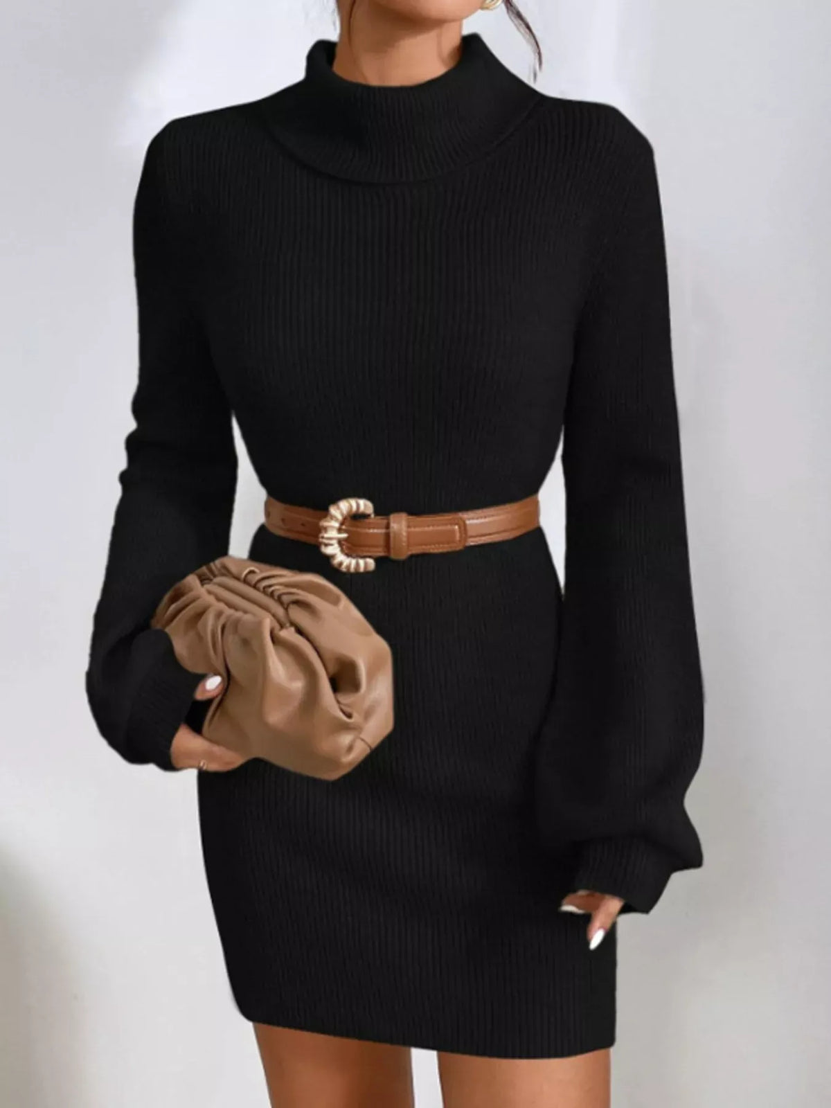 Trendsi Turtleneck Ribbed Knit Sweater Dress Turtleneck Ribbed Knit Sweater Dress Apparel & Accessories > Clothing > Dresses