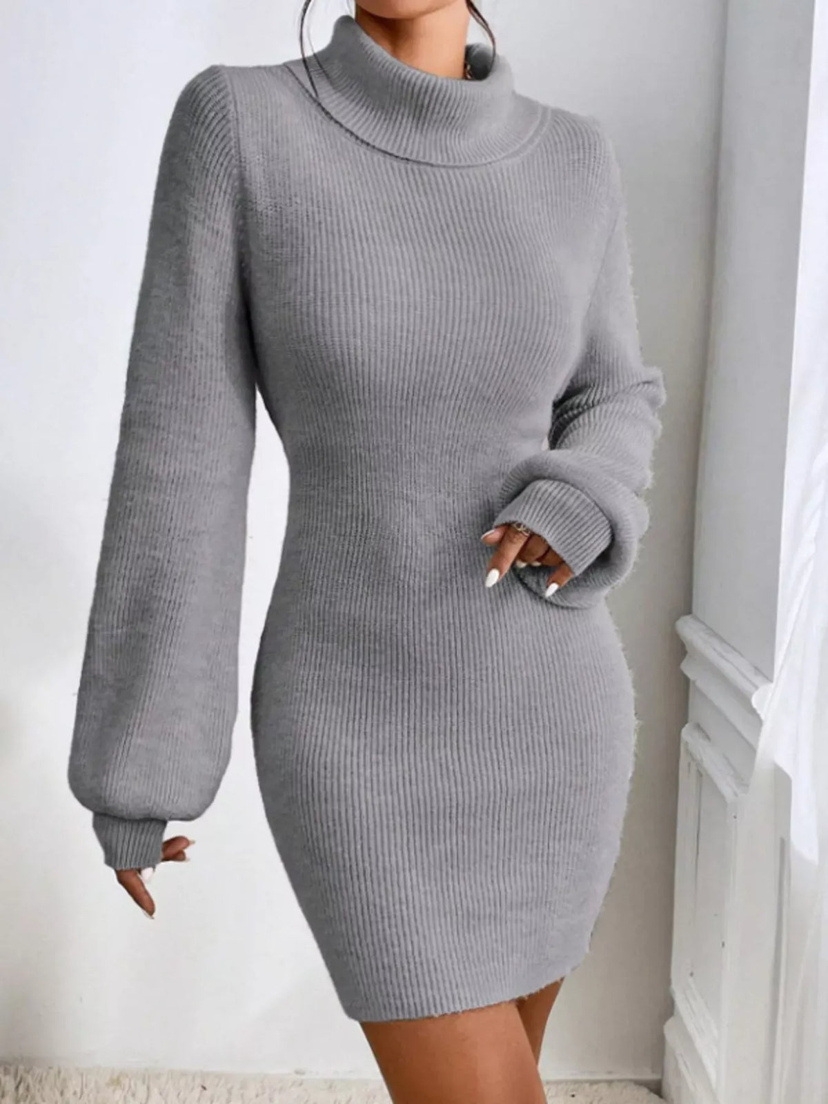 Trendsi Turtleneck Ribbed Knit Sweater Dress Turtleneck Ribbed Knit Sweater Dress Apparel & Accessories > Clothing > Dresses