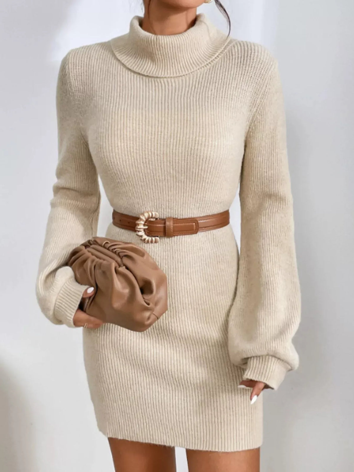 Trendsi Turtleneck Ribbed Knit Sweater Dress Turtleneck Ribbed Knit Sweater Dress Apparel & Accessories > Clothing > Dresses