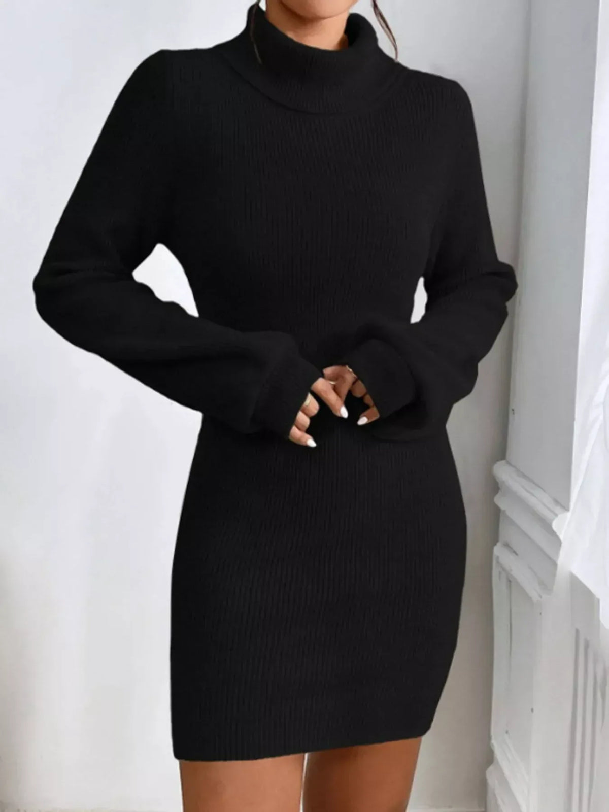 Trendsi Turtleneck Ribbed Knit Sweater Dress Turtleneck Ribbed Knit Sweater Dress Apparel & Accessories > Clothing > Dresses