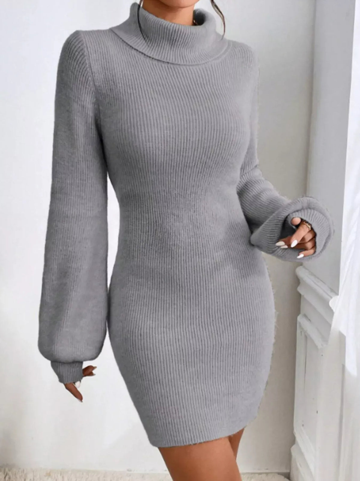 Trendsi Turtleneck Ribbed Knit Sweater Dress Turtleneck Ribbed Knit Sweater Dress Apparel & Accessories > Clothing > Dresses