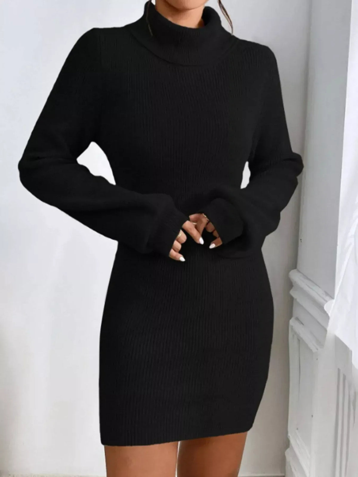 Trendsi Turtleneck Ribbed Knit Sweater Dress Turtleneck Ribbed Knit Sweater Dress Apparel & Accessories > Clothing > Dresses
