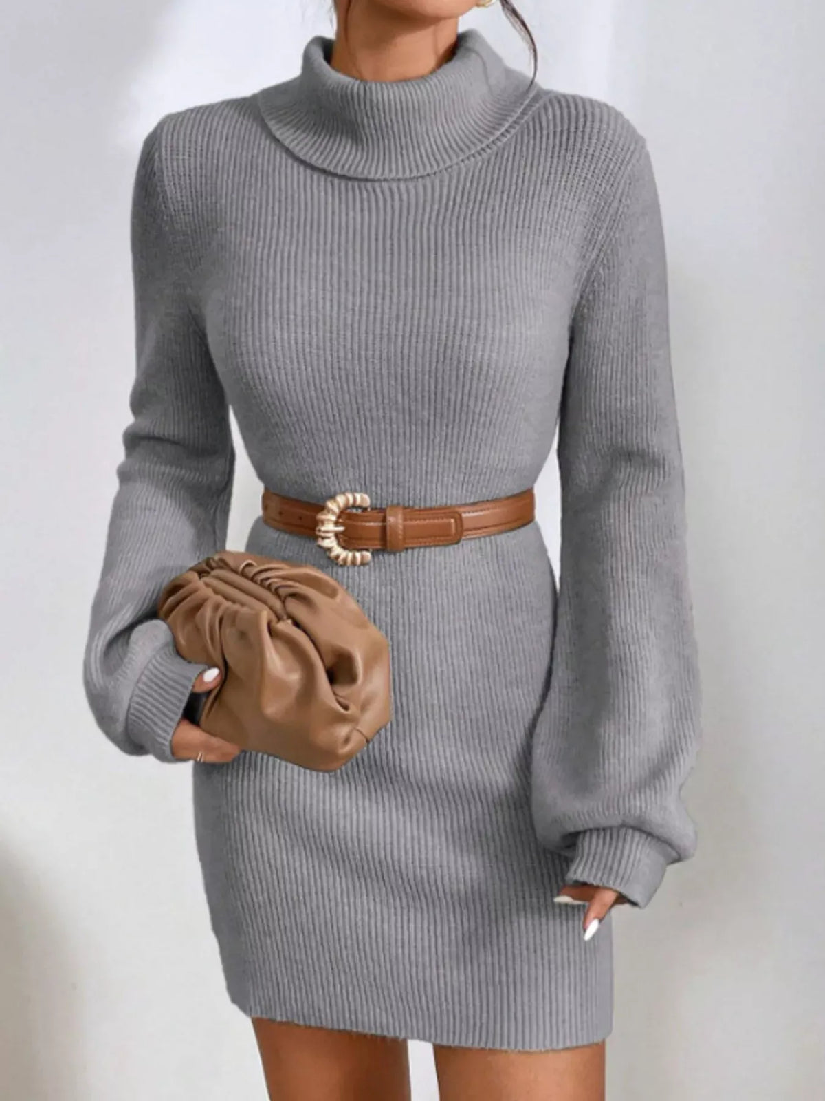 Trendsi Turtleneck Ribbed Knit Sweater Dress Turtleneck Ribbed Knit Sweater Dress Apparel & Accessories > Clothing > Dresses