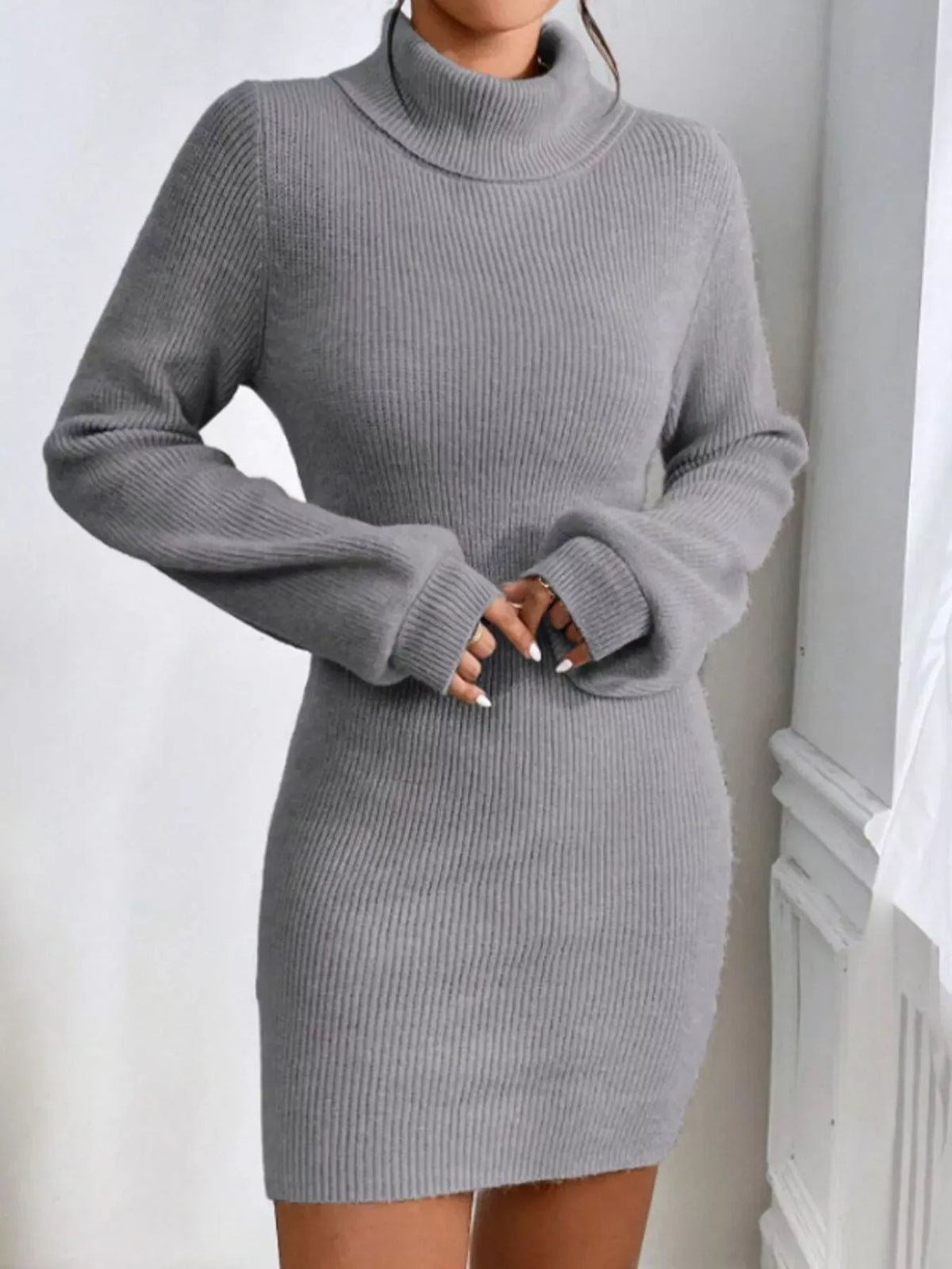 Trendsi Turtleneck Ribbed Knit Sweater Dress Turtleneck Ribbed Knit Sweater Dress Apparel & Accessories > Clothing > Dresses