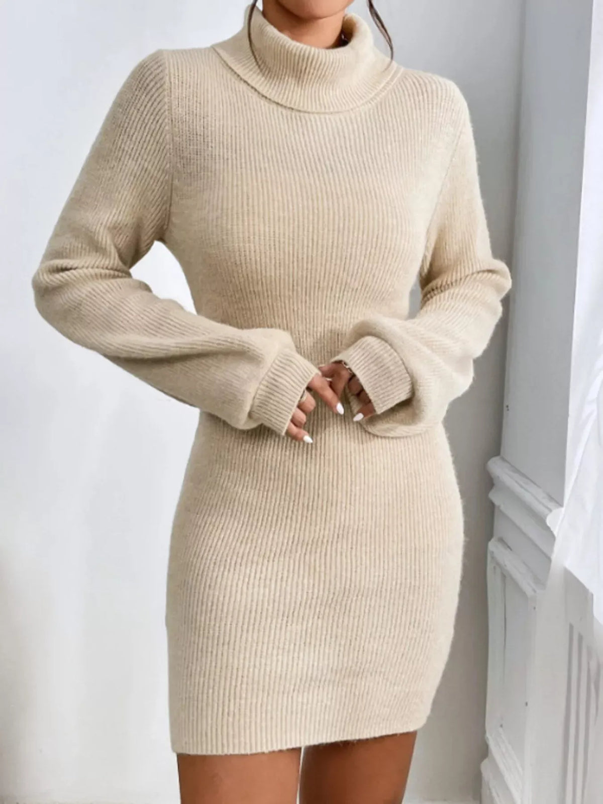 Trendsi Turtleneck Ribbed Knit Sweater Dress Turtleneck Ribbed Knit Sweater Dress Apparel & Accessories > Clothing > Dresses