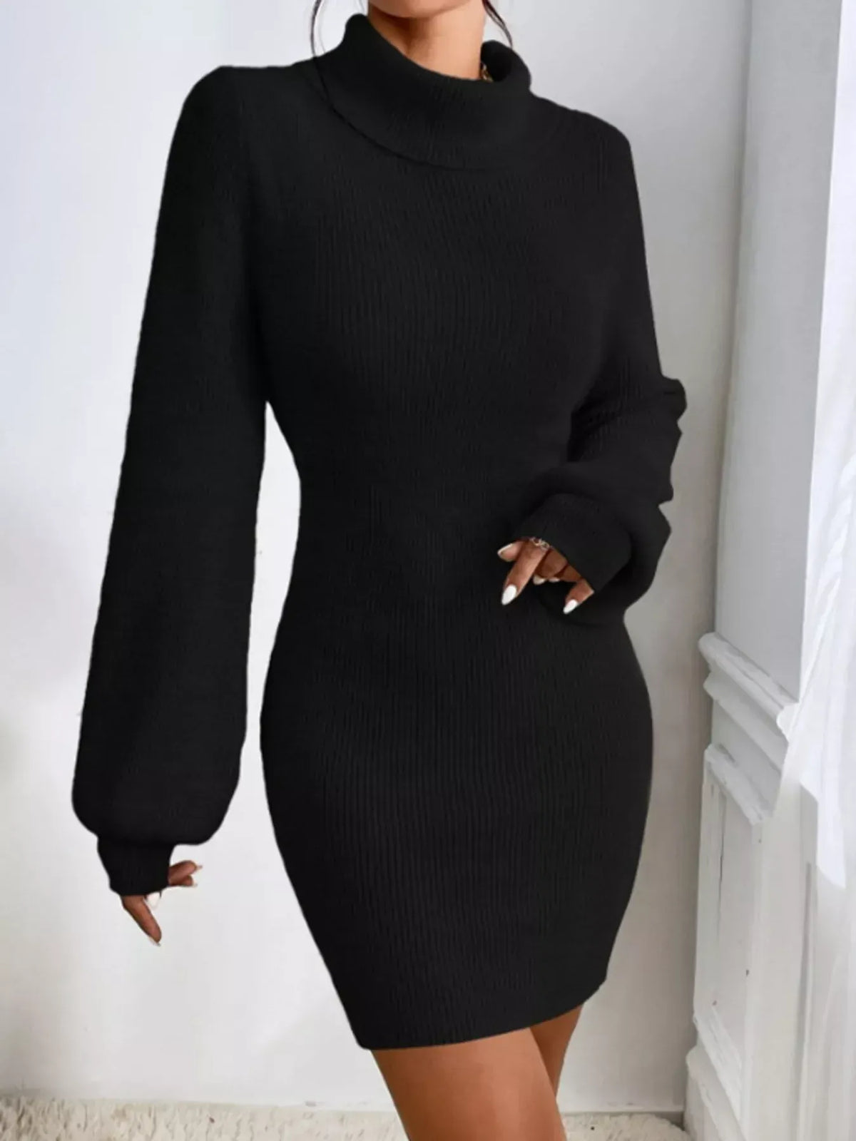 Trendsi Turtleneck Ribbed Knit Sweater Dress Turtleneck Ribbed Knit Sweater Dress Apparel & Accessories > Clothing > Dresses