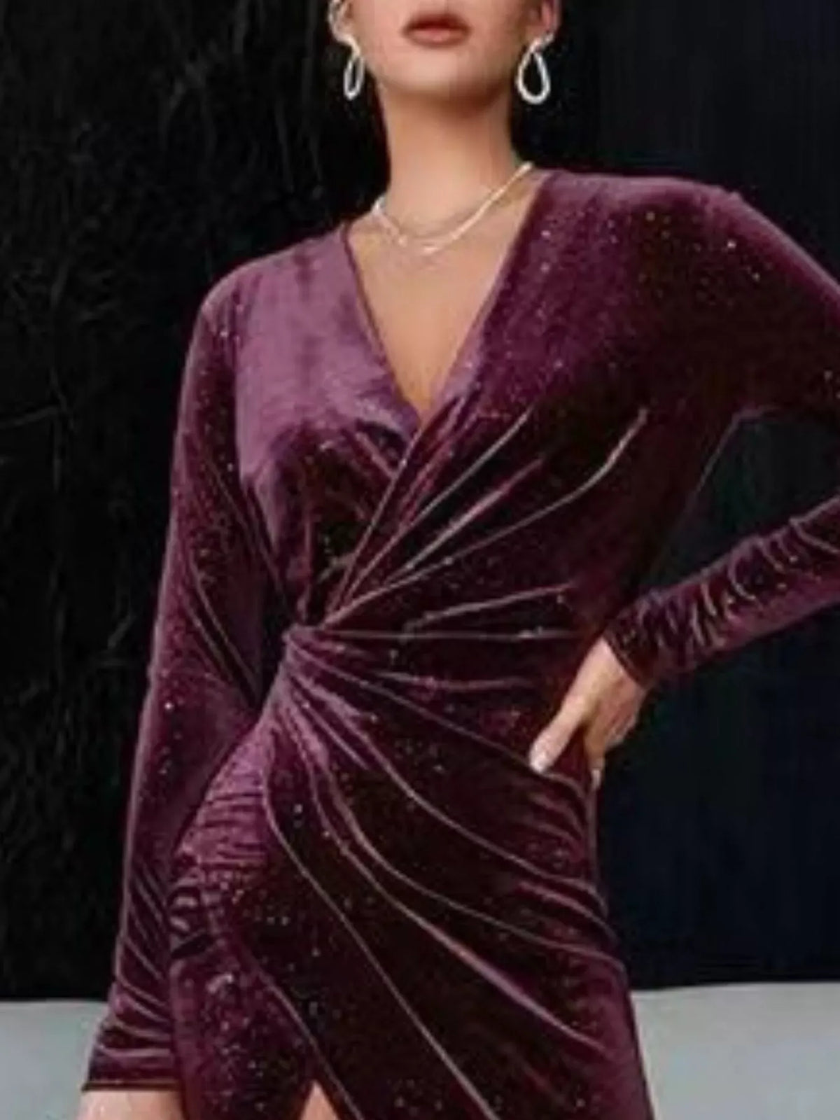 Trendsi Velvet Ruched Slit Midi Dress Velvet Ruched Slit Midi Dress Apparel & Accessories > Clothing > Dresses