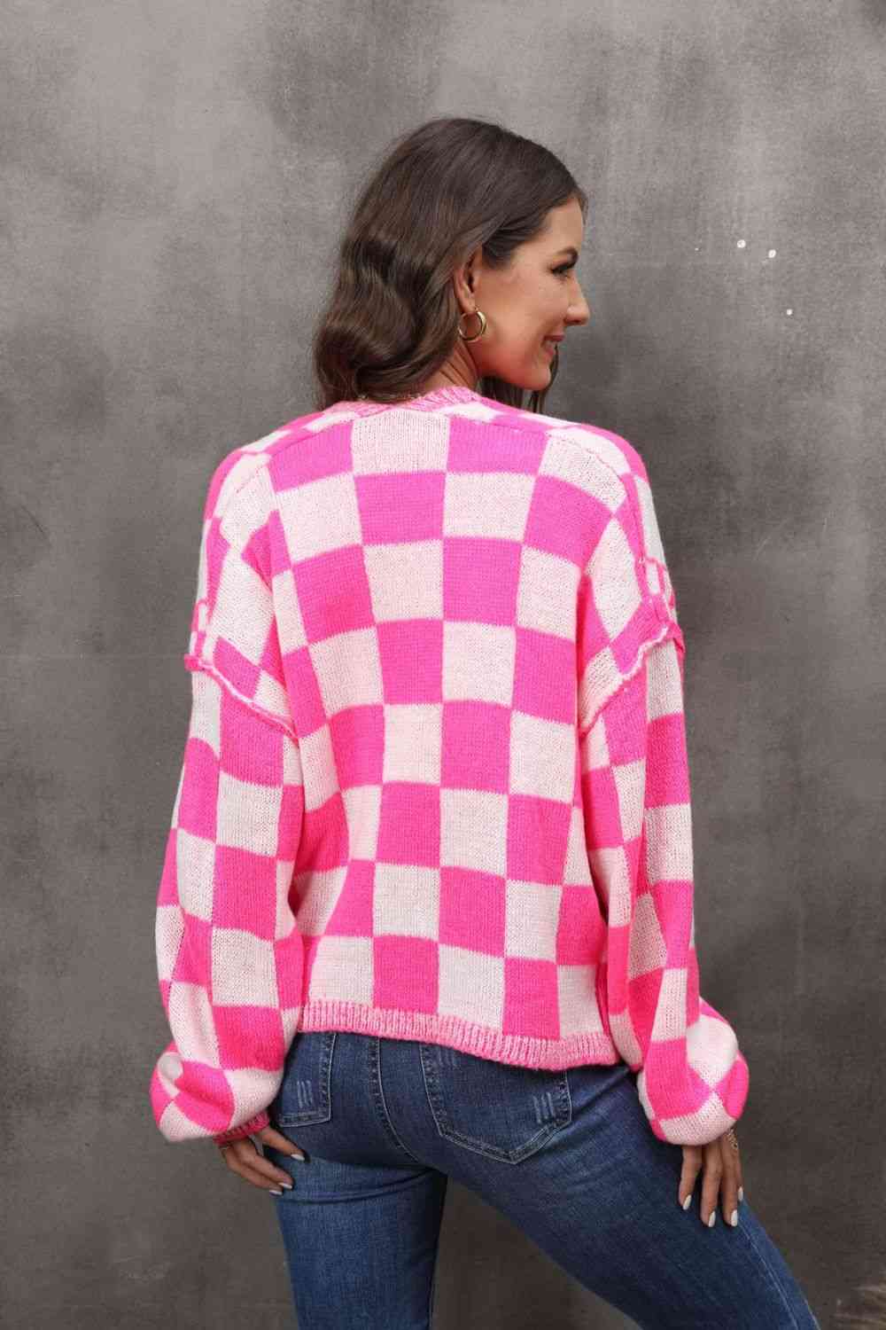 Trendsi Checkered Open Front Drop Shoulder Cardigan Apparel &amp; Accessories &gt; Clothing &gt; Shirt &amp; Tops