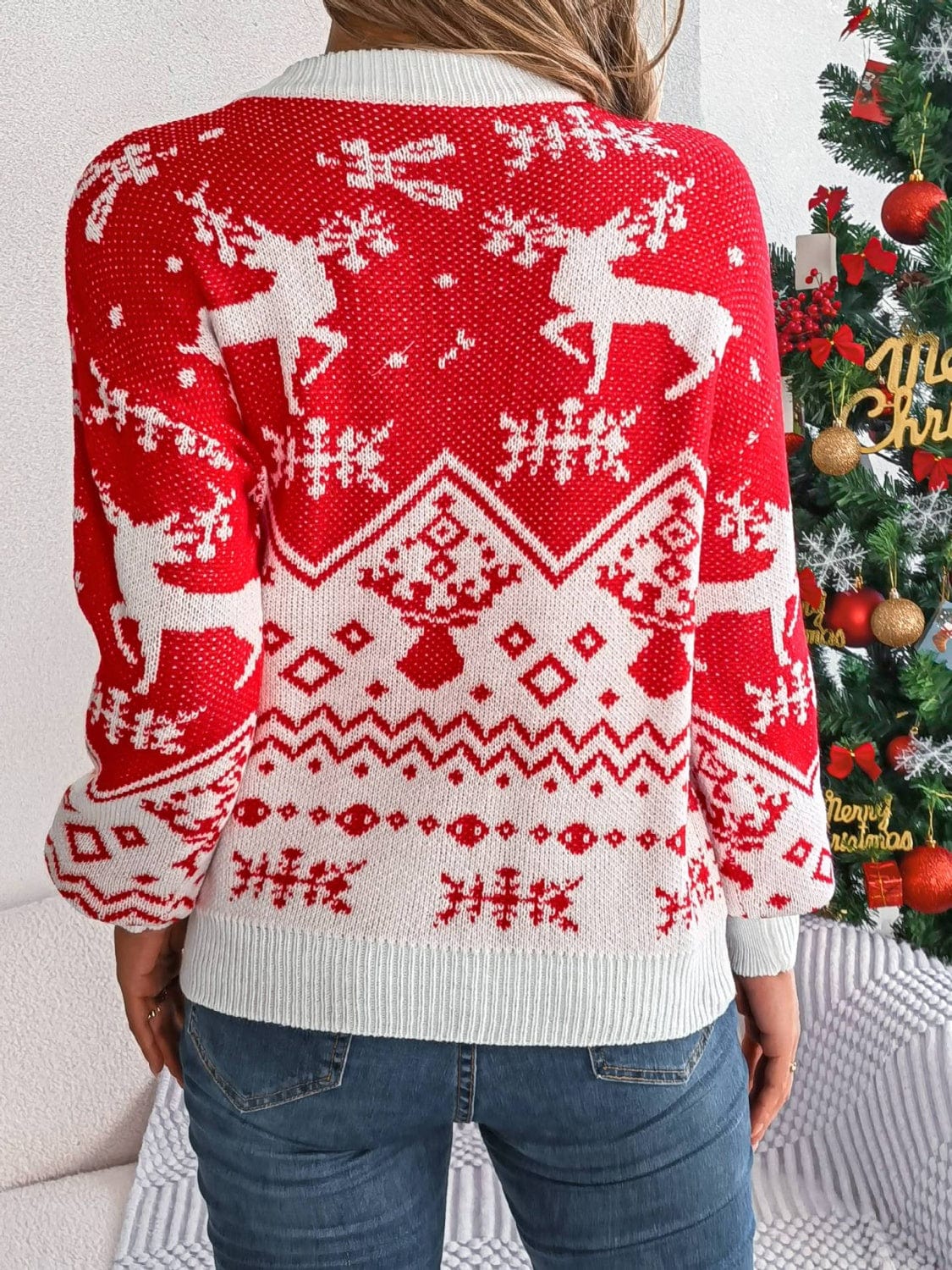 Trendsi Christmas Holiday Element Round Crew Neck Long Sleeve Red Sweater Christmas Holiday Element Round Crew Neck Long Sleeve Red Sweater Apparel &amp; Accessories &gt; Clothing &gt; Shirt &amp; Tops